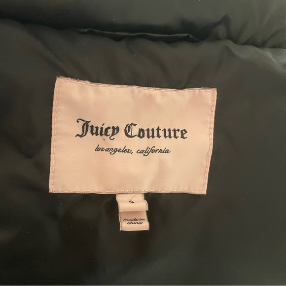 Juicy Couture down filled matte black puffer jacket faux fur hood - Picture 2 of 4